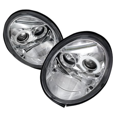 Overtime Halo LED Projector Headlights for 98 to 05 Volkswagen Beetle - Chrome OV3190215